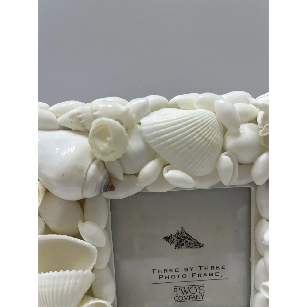 Twos Company White Sea Shell Picture Frame Nautical Shells for 3x3